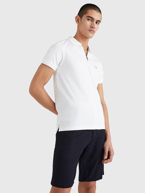 Tommy Hilfiger Half-Zip Interlock Slim Fit Moški Polo Majica Bela | TH419FNB