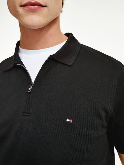 Tommy Hilfiger Half-Zip Mercerised Slim Fit Moški Polo Majica Črna | TH678JAL