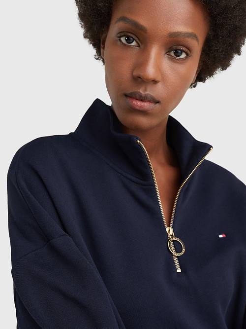 Tommy Hilfiger Half Zip Relaxed Jumper Ženske Obleke Modra | TH630UWS