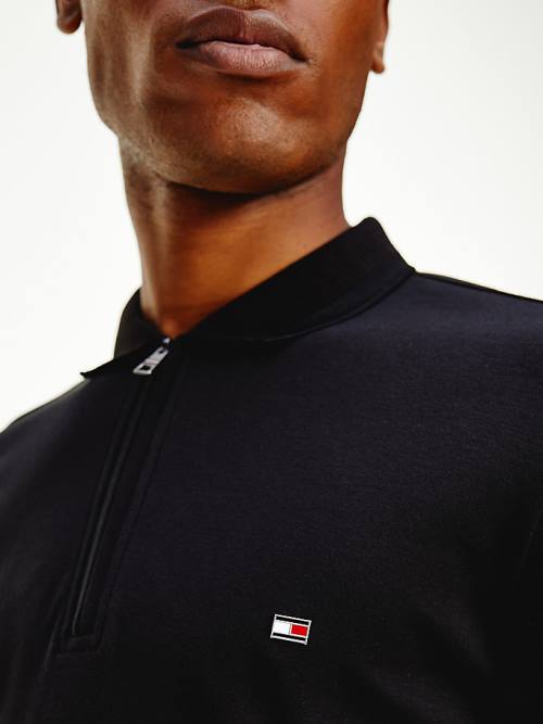 Tommy Hilfiger Half-Zip Slim Fit Long Sleeve Moški Polo Majica Črna | TH928ZLA