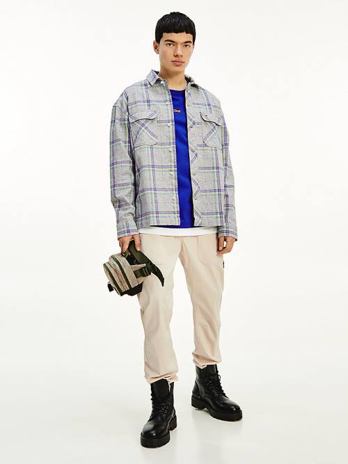 Tommy Hilfiger Heathered Organic Cotton Check Overshirt Moški Srajce Modra | TH872DRQ