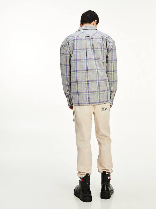 Tommy Hilfiger Heathered Organic Cotton Check Overshirt Moški Srajce Modra | TH872DRQ