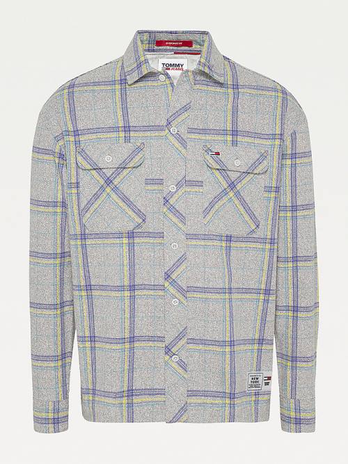 Tommy Hilfiger Heathered Organic Cotton Check Overshirt Moški Srajce Modra | TH872DRQ