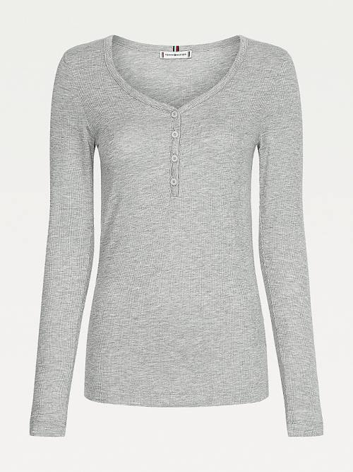 Tommy Hilfiger Henley Long Sleeve Extra Slim Ženske Majice Siva | TH216OMA