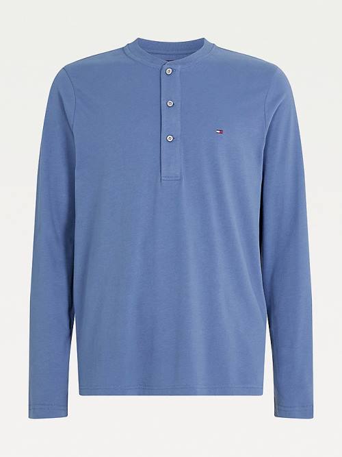 Tommy Hilfiger Henley Long Sleeve Organic Cotton Moški Majice Modra | TH835ZMY