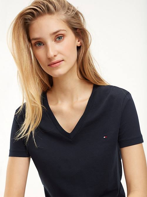 Tommy Hilfiger Heritage V-Neck Ženske Majice Modra | TH384YRO