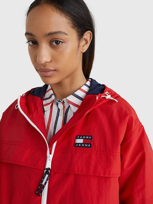 Tommy Hilfiger Hooded Chicago Windbreaker Ženske Jakne Rdeča | TH658ZVT