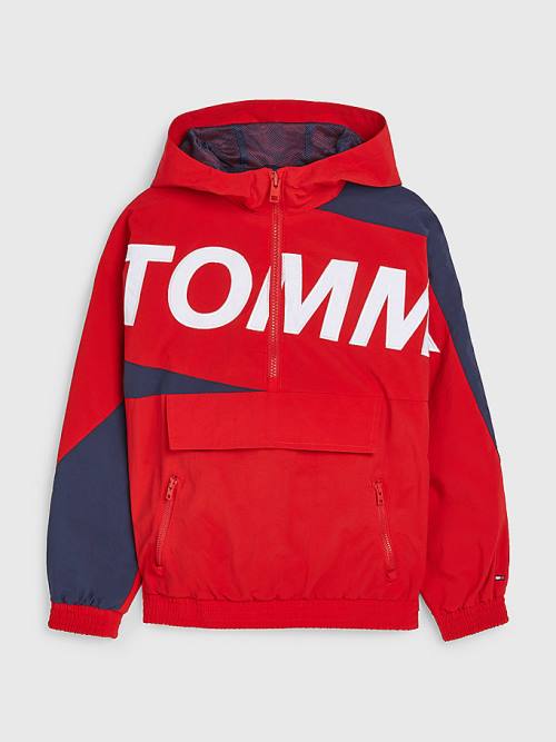 Tommy Hilfiger Hooded Logo Chicago Windbreaker Dekleta Jakne Rdeča | TH319BOD