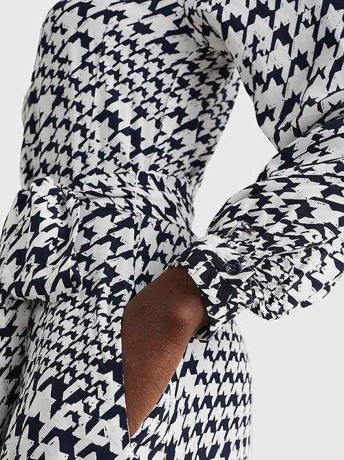 Tommy Hilfiger Houndstooth Relaxed Fit Midi Ženske Obleke Modra | TH356MZI