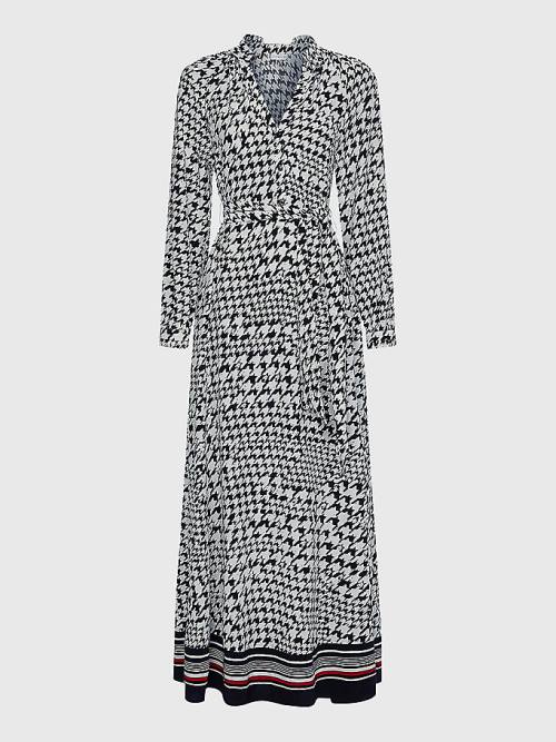 Tommy Hilfiger Houndstooth Relaxed Fit Midi Ženske Obleke Modra | TH356MZI