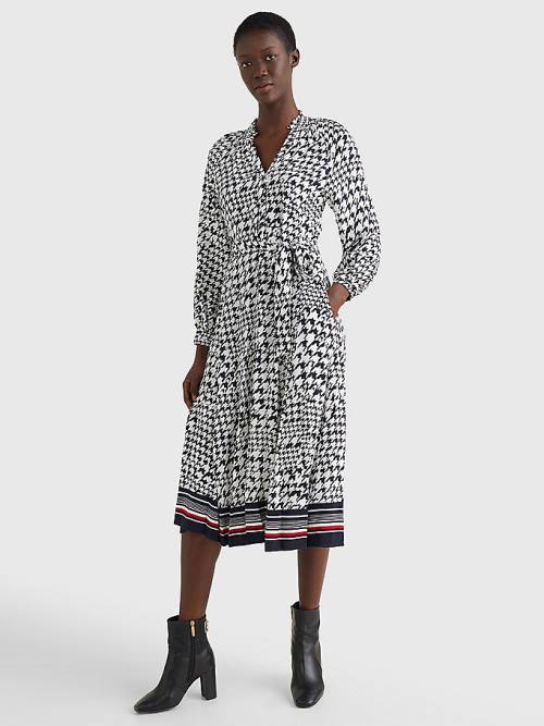 Tommy Hilfiger Houndstooth Relaxed Fit Midi Ženske Obleke Modra | TH356MZI