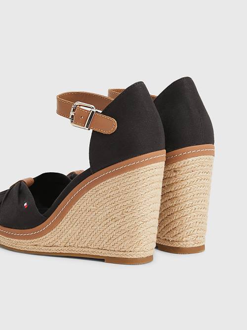 Tommy Hilfiger Iconic High Wedge Espadrille Ženske Sandali Črna | TH172ODG