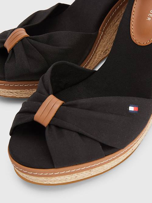 Tommy Hilfiger Iconic High Wedge Espadrille Ženske Sandali Črna | TH172ODG