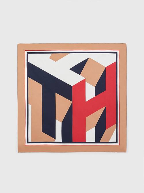 Tommy Hilfiger Iconic Monogram Silk Bandana Ženske Šal Bež | TH390ZHS