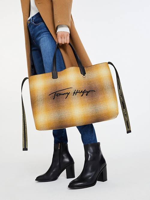 Tommy Hilfiger Iconic Shadow Check Tote Ženske Torbice Rumena | TH248RUL