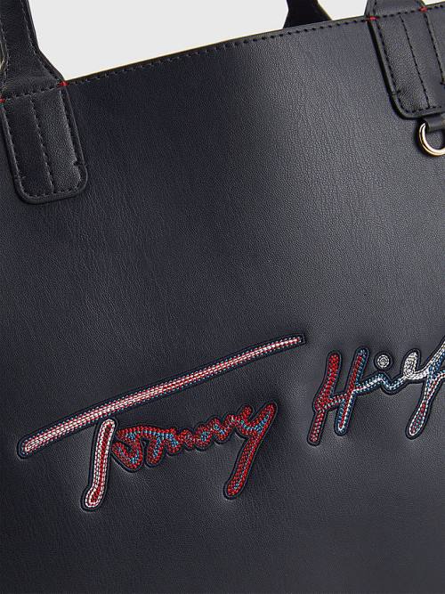 Tommy Hilfiger Iconic Signature Tote Ženske Torbice Modra | TH427QJK