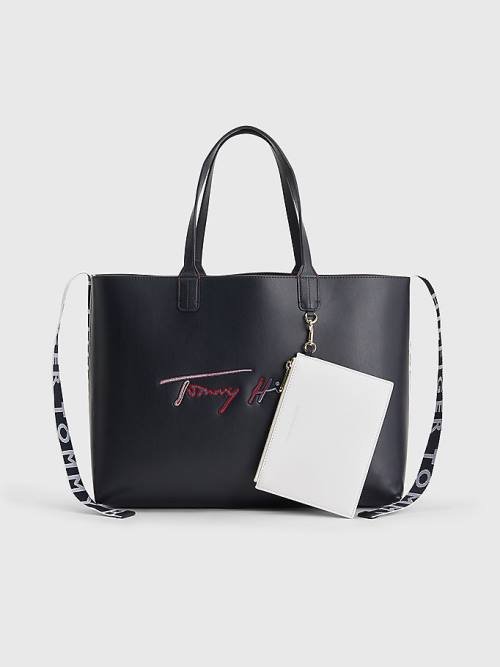 Tommy Hilfiger Iconic Signature Tote Ženske Torbice Modra | TH427QJK
