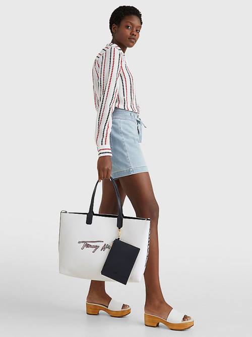 Tommy Hilfiger Iconic Signature Tote Ženske Torbice Bela | TH961QHJ