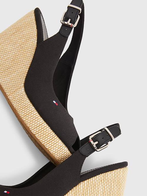 Tommy Hilfiger Iconic Slingback Espadrille High Heel Wedges Ženske Sandali Črna | TH096VLQ