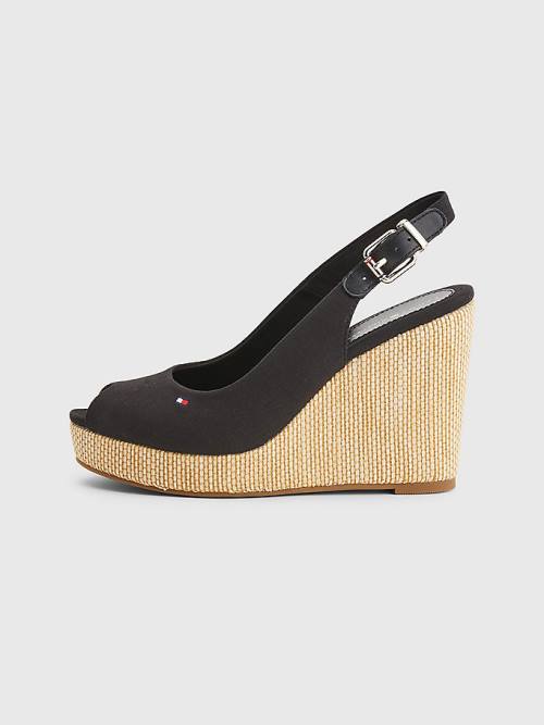 Tommy Hilfiger Iconic Slingback Espadrille High Heel Wedges Ženske Sandali Črna | TH096VLQ