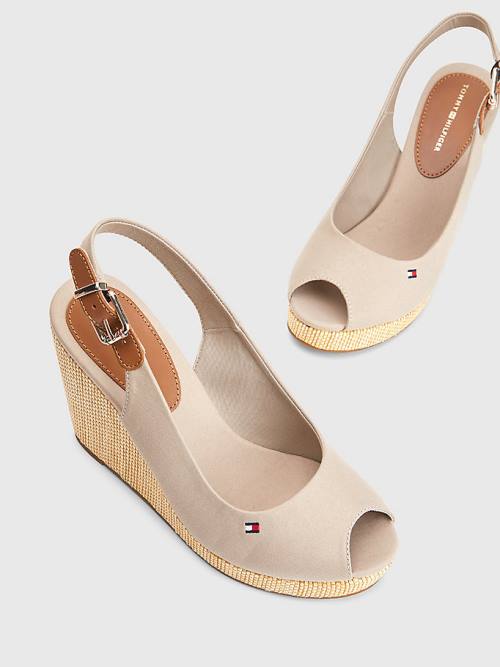 Tommy Hilfiger Iconic Slingback Espadrille High Heel Wedges Ženske Sandali Bež | TH189GJD