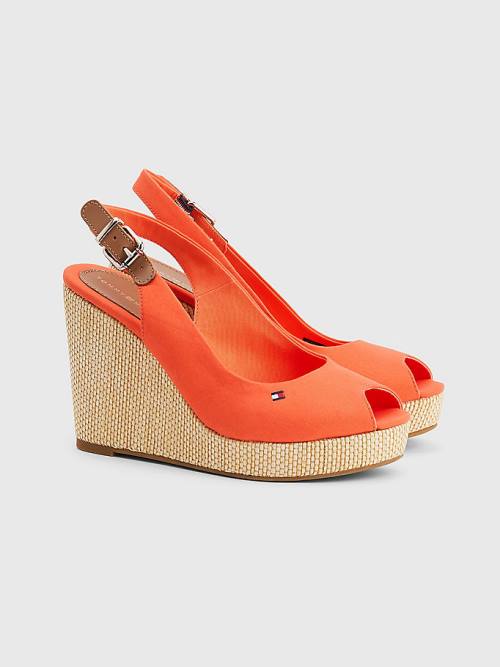 Tommy Hilfiger Iconic Slingback Espadrille High Heel Wedges Ženske Sandali Rdeča | TH348XAU