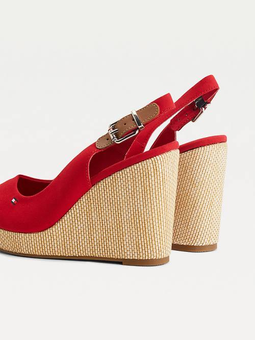 Tommy Hilfiger Iconic Slingback Espadrille High Heel Wedges Ženske Sandali Rdeča | TH468HOC