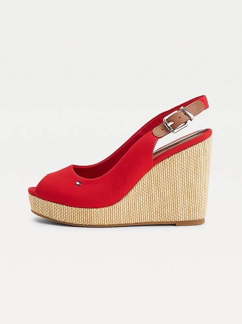 Tommy Hilfiger Iconic Slingback Espadrille High Heel Wedges Ženske Sandali Rdeča | TH468HOC