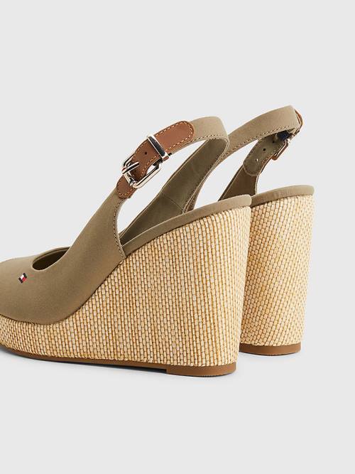 Tommy Hilfiger Iconic Slingback Espadrille High Heel Wedges Ženske Sandali Rjav | TH701UEM