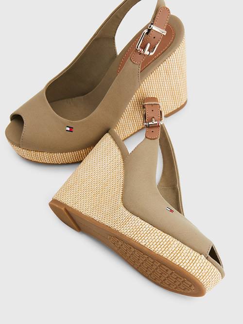 Tommy Hilfiger Iconic Slingback Espadrille High Heel Wedges Ženske Sandali Rjav | TH701UEM