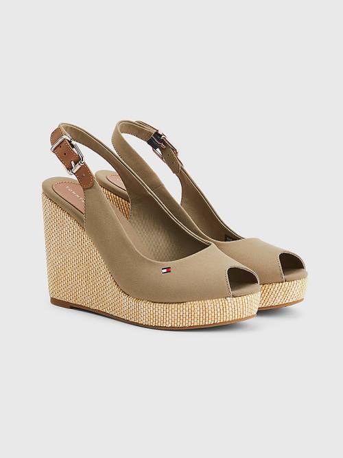 Tommy Hilfiger Iconic Slingback Espadrille High Heel Wedges Ženske Sandali Rjav | TH701UEM