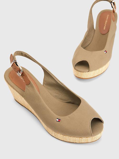 Tommy Hilfiger Iconic Slingback Espadrille Wedges Ženske Sandali Rjav | TH759NQF