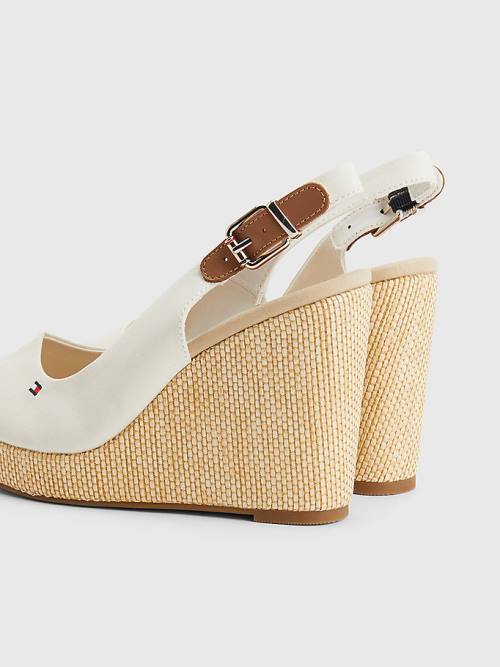 Tommy Hilfiger Iconic Slingback Espadrille High Heel Wedges Ženske Sandali Bela | TH831VHY