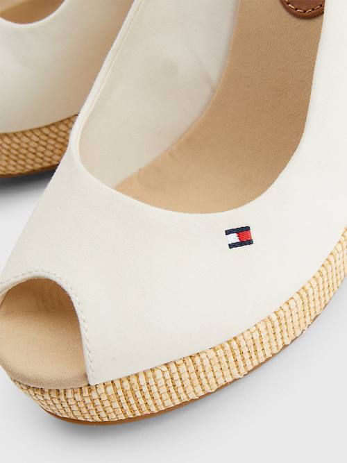 Tommy Hilfiger Iconic Slingback Espadrille High Heel Wedges Ženske Sandali Bela | TH831VHY