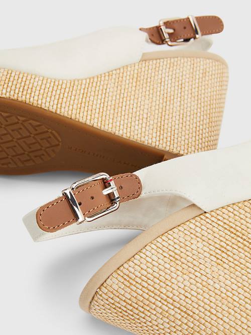 Tommy Hilfiger Iconic Slingback Espadrille High Heel Wedges Ženske Sandali Bela | TH831VHY