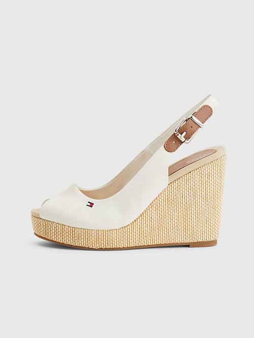 Tommy Hilfiger Iconic Slingback Espadrille High Heel Wedges Ženske Sandali Bela | TH831VHY