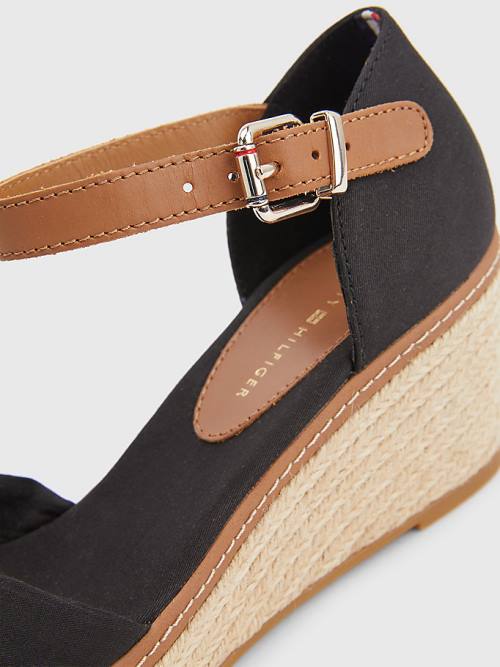 Tommy Hilfiger Iconic Wedge Espadrille Ženske Sandali Črna | TH693IQD