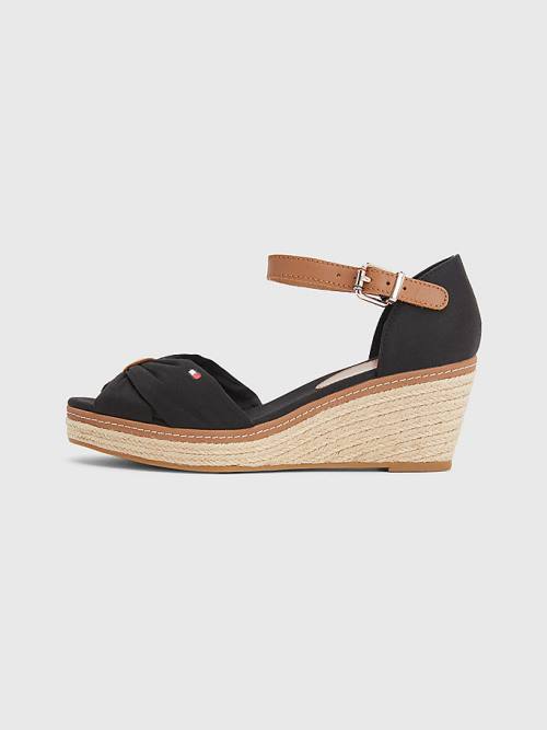 Tommy Hilfiger Iconic Wedge Espadrille Ženske Sandali Črna | TH693IQD