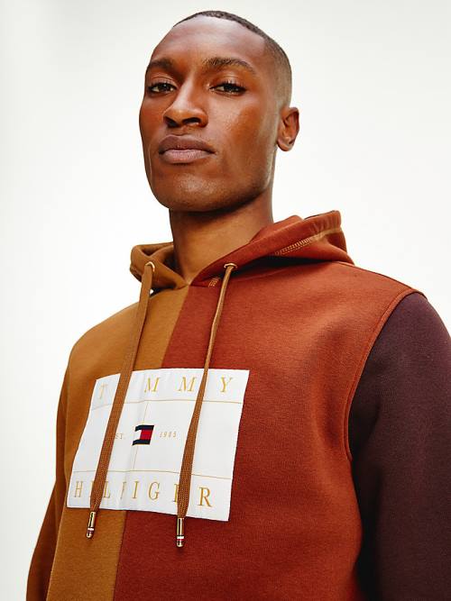 Tommy Hilfiger Icons Colour-Blocked Fleece Moški Pulover s kapuco Rjav | TH431FBZ