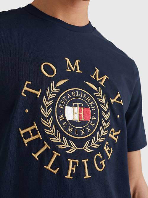 Tommy Hilfiger Icons Embroidery Moški Majice Modra | TH925CAF