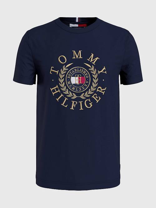 Tommy Hilfiger Icons Embroidery Moški Majice Modra | TH925CAF