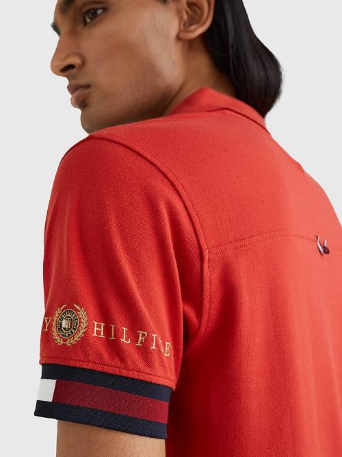 Tommy Hilfiger Icons Flag Slim Fit Moški Polo Majica Rdeča | TH297IBG