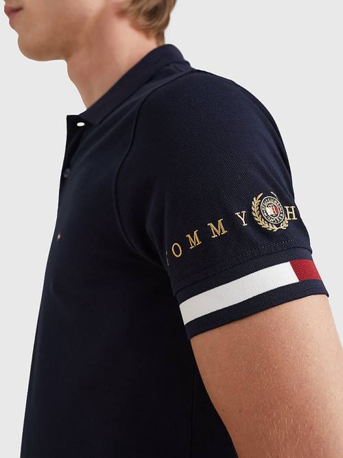 Tommy Hilfiger Icons Flag Slim Fit Moški Polo Majica Modra | TH523WTP