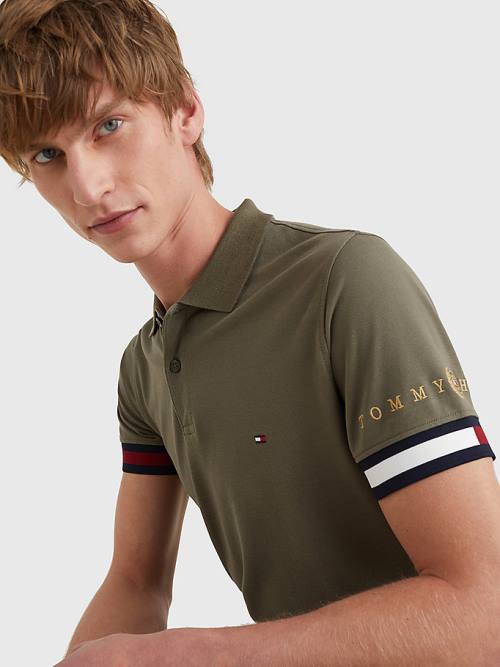 Tommy Hilfiger Icons Flag Slim Fit Moški Polo Majica Kaki | TH738IDX