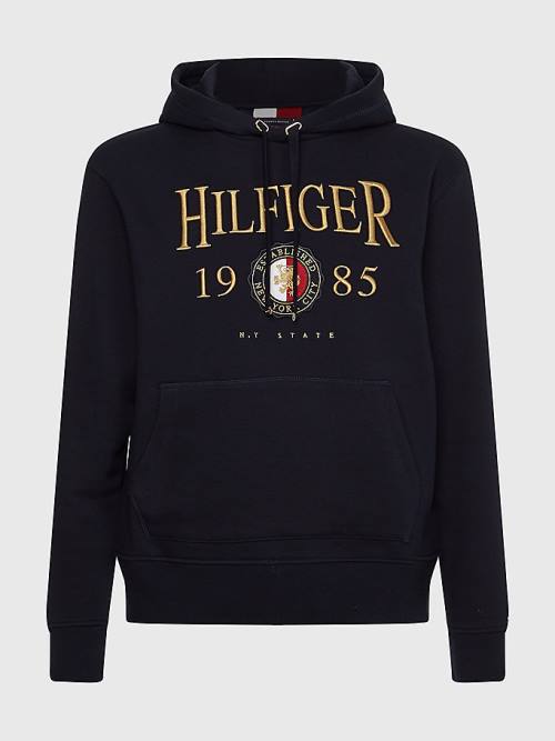 Tommy Hilfiger Icons Logo Embroidery Relaxed Fit Moški Pulover s kapuco Modra | TH532BJK