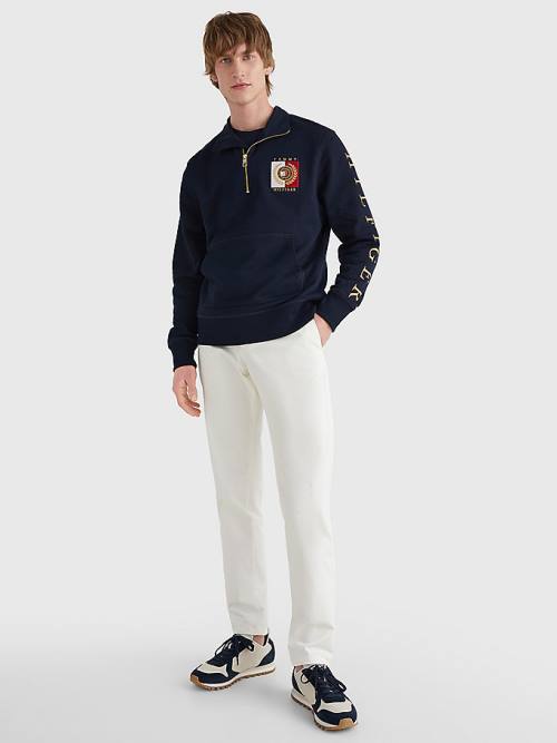 Tommy Hilfiger Icons Logo Half-Zip Moški Pulover s kapuco Modra | TH470ATX