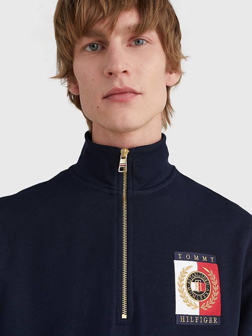 Tommy Hilfiger Icons Logo Half-Zip Moški Pulover s kapuco Modra | TH470ATX