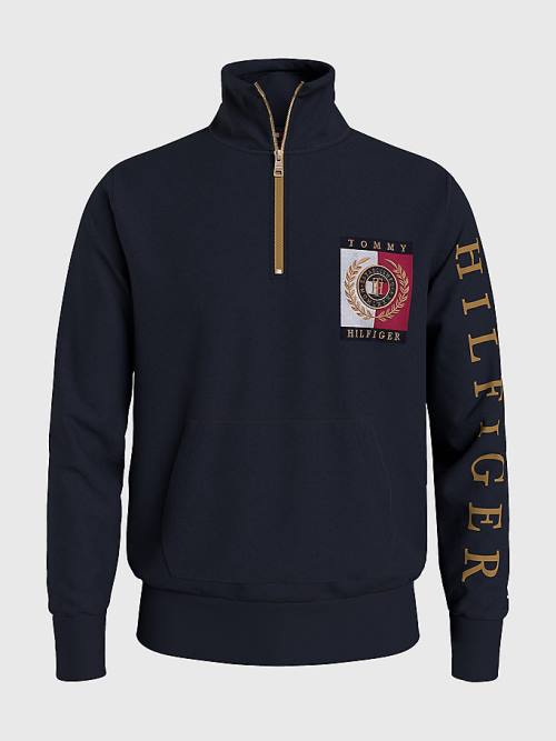 Tommy Hilfiger Icons Logo Half-Zip Moški Pulover s kapuco Modra | TH470ATX