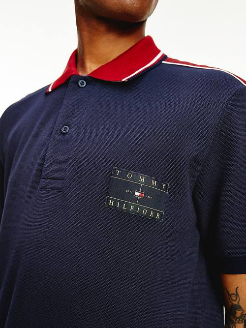 Tommy Hilfiger Icons Logo Tape Regular Fit Moški Polo Majica Modra | TH391YKG