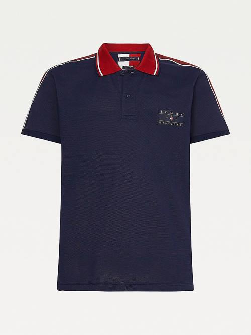 Tommy Hilfiger Icons Logo Tape Regular Fit Moški Polo Majica Modra | TH391YKG